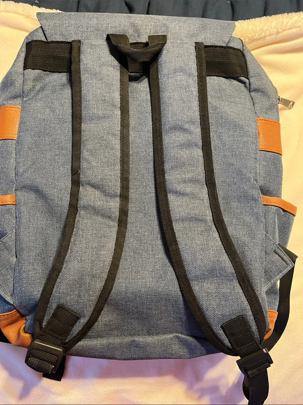 UGRACE Blue Canvas Backpack with Brown Accents